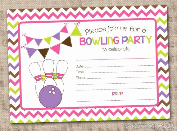 Printable Girls Bowling Party Invitation by