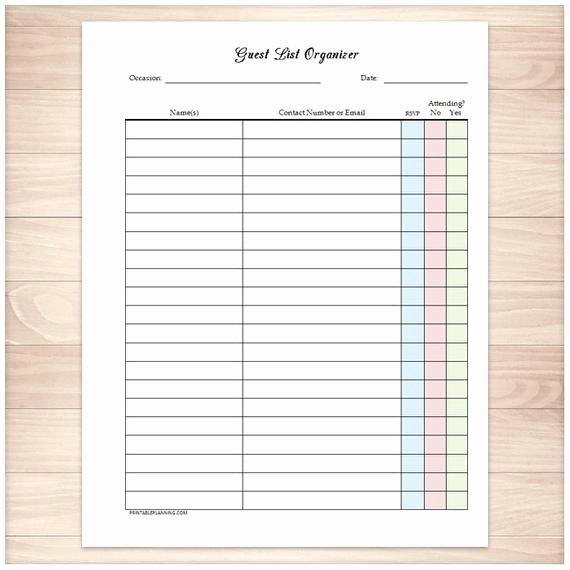 Printable Guest List Rsvp organizer Holiday or Occasion