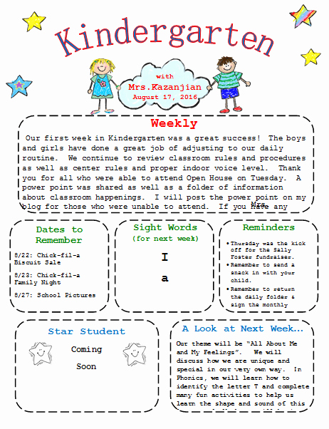 Printable Kindergarten Newsletter Template