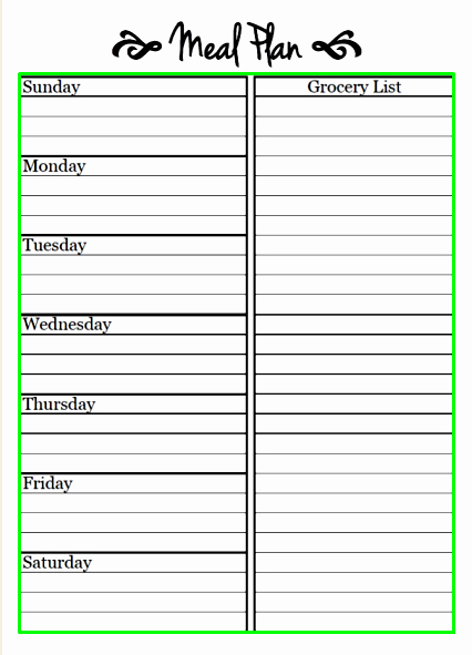 Printable Meal Plan Template Excel Word