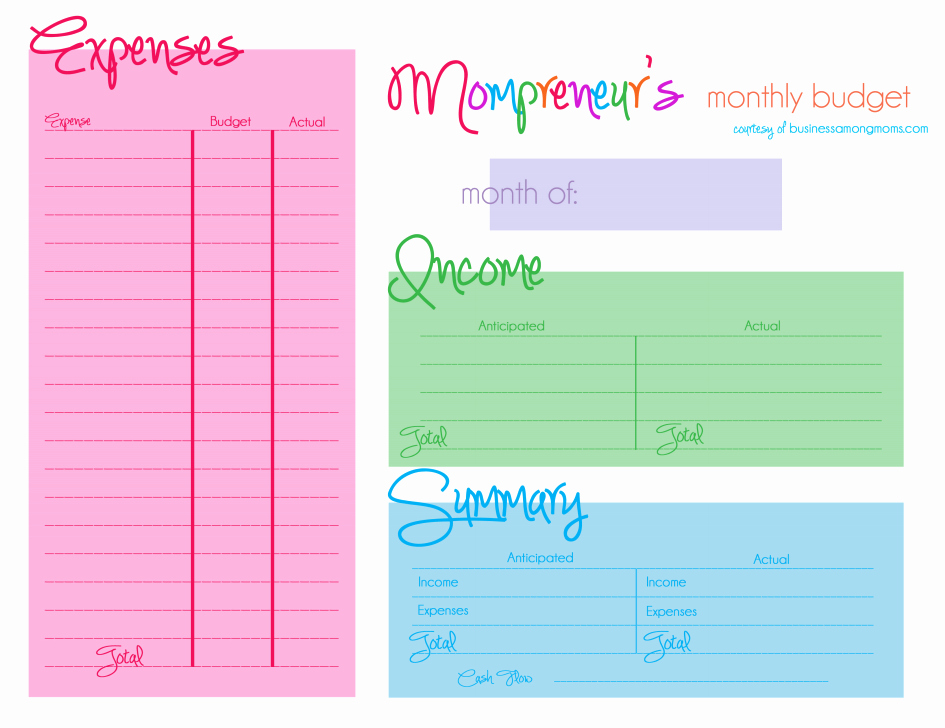 Printable Monthly Bud Template