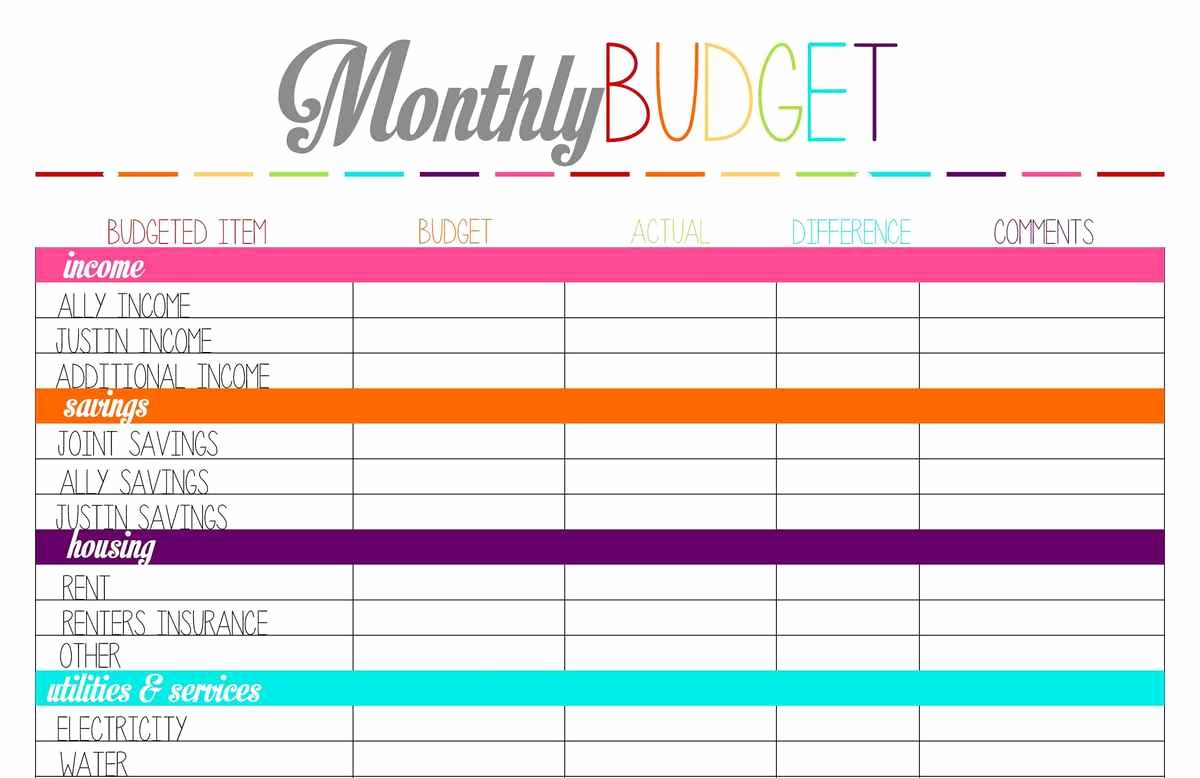 Printable Monthly Bud Template – Spreadsheets