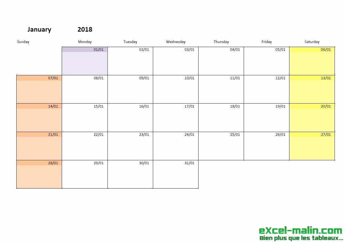 Printable Monthly Calendar Template for Excel