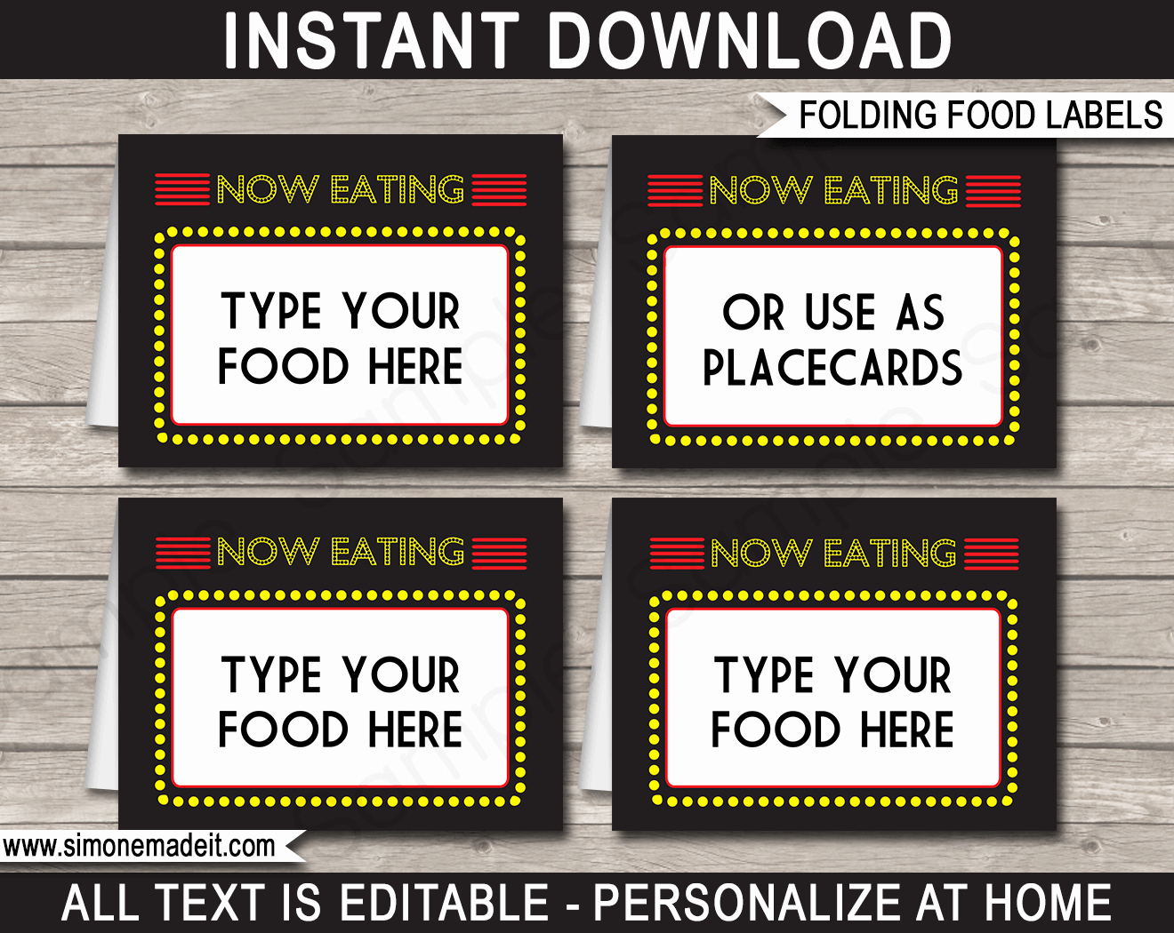 Printable Movie Party Food Labels Place Cards