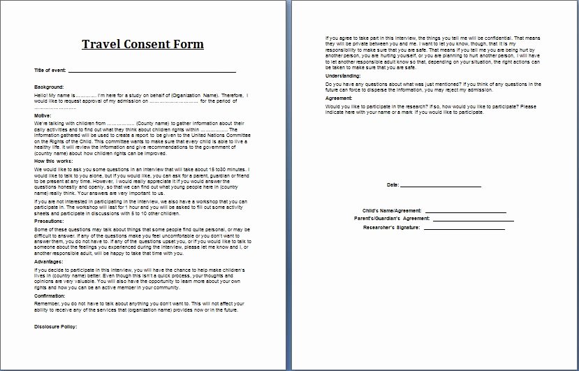 Printable Ms Word Parent Consent forms