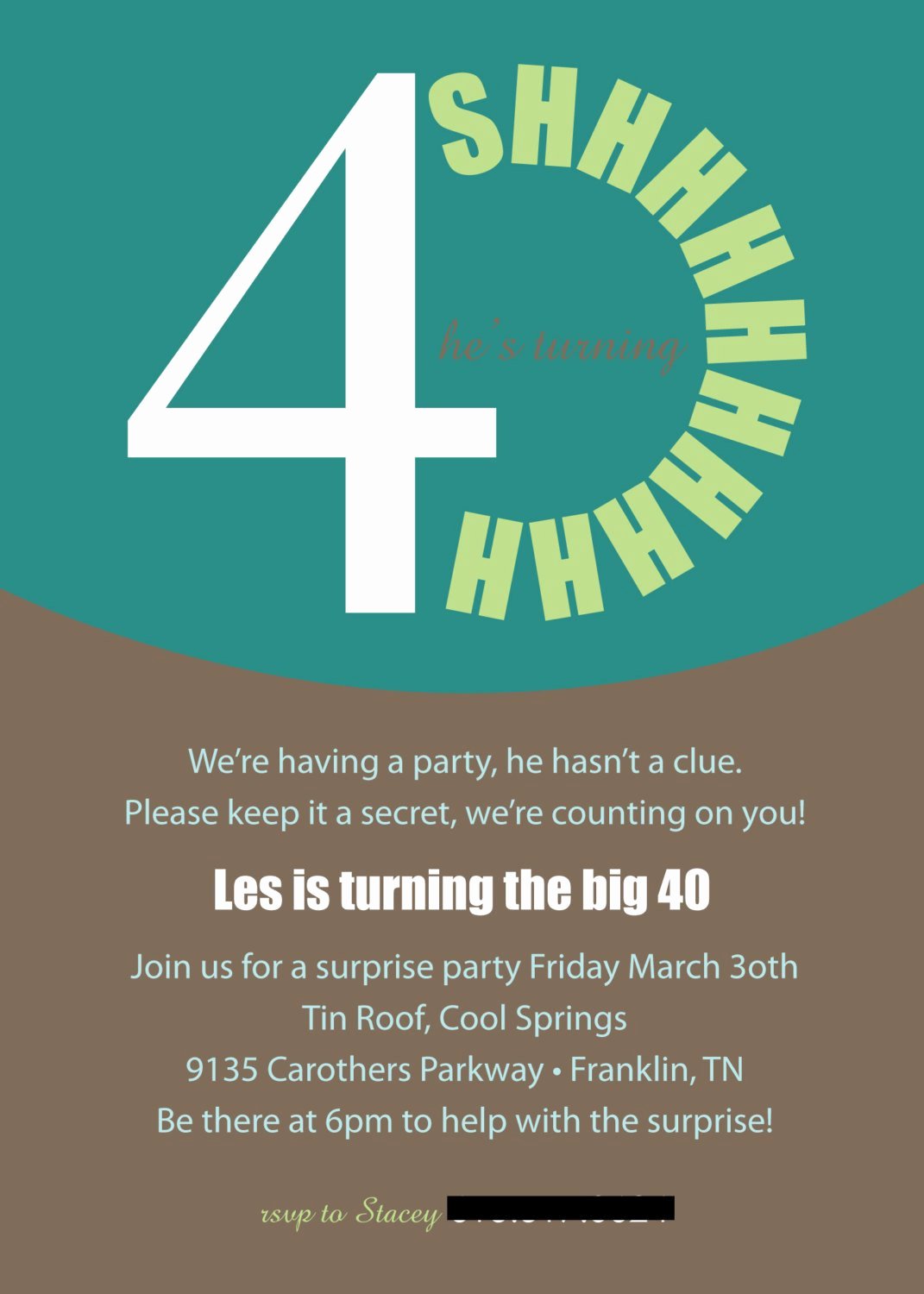 Printable or Emailable 40th Surprise Birthday Party Invitation