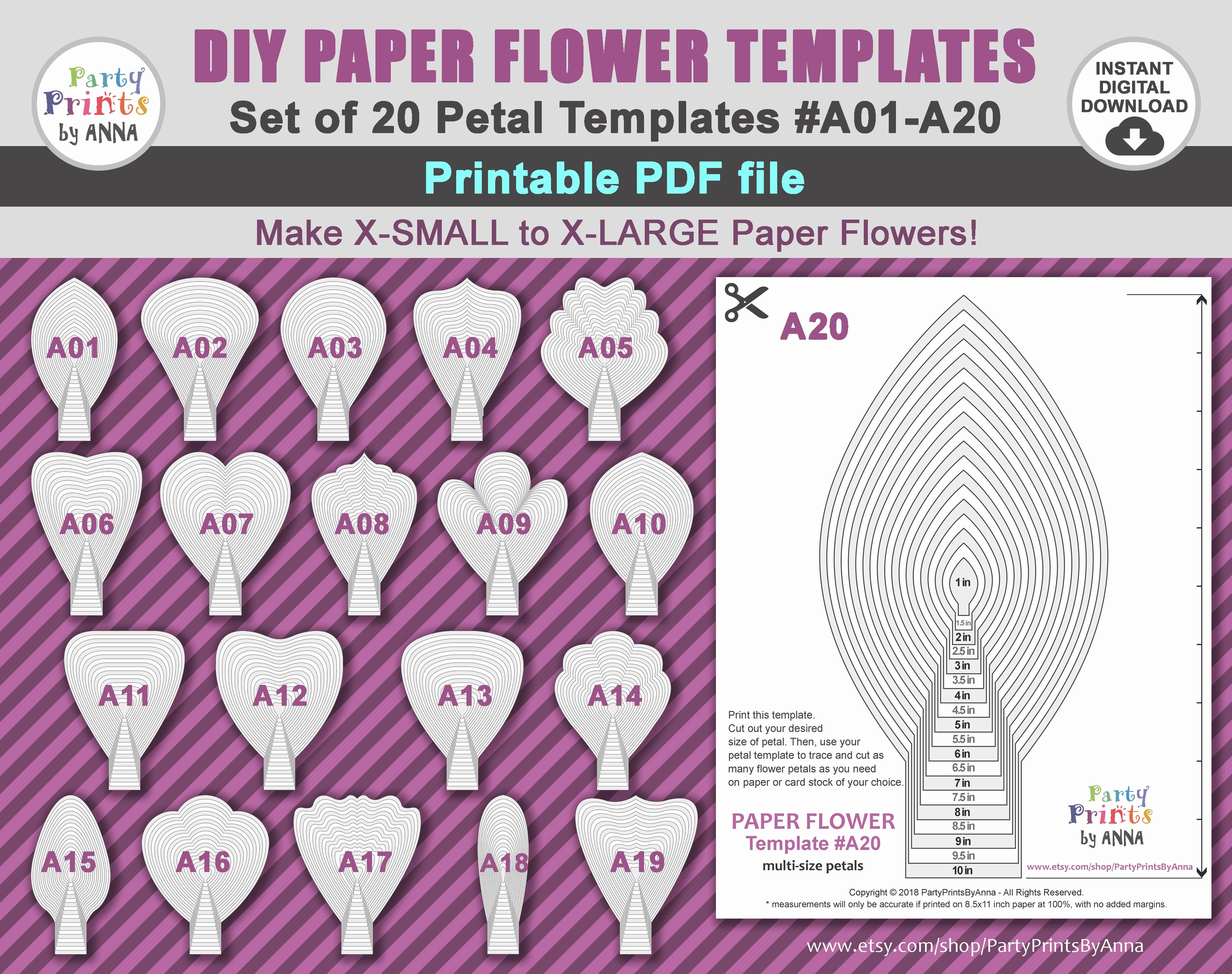 Printable Pdf Paper Flower Templates Set Of 20 Printable