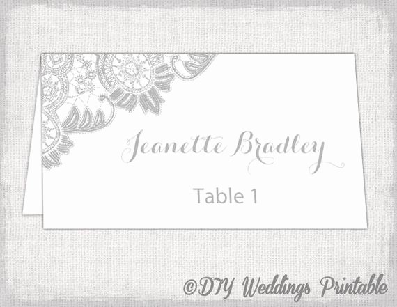 Printable Place Cards Template Silver Gray Wedding Place Card