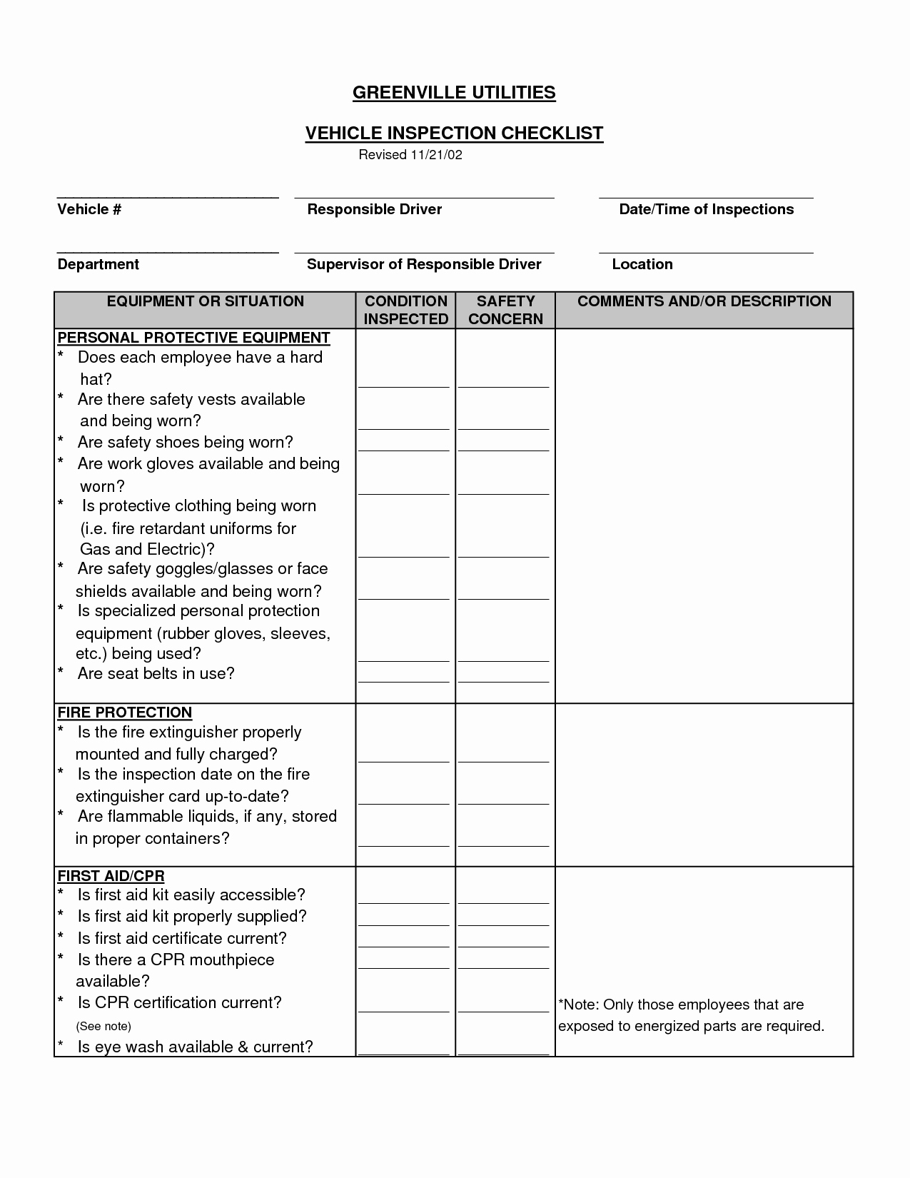 Printable Police Car Maintenance Checklist form