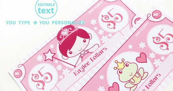 Printable Princess Play Money Type In Your Own Text