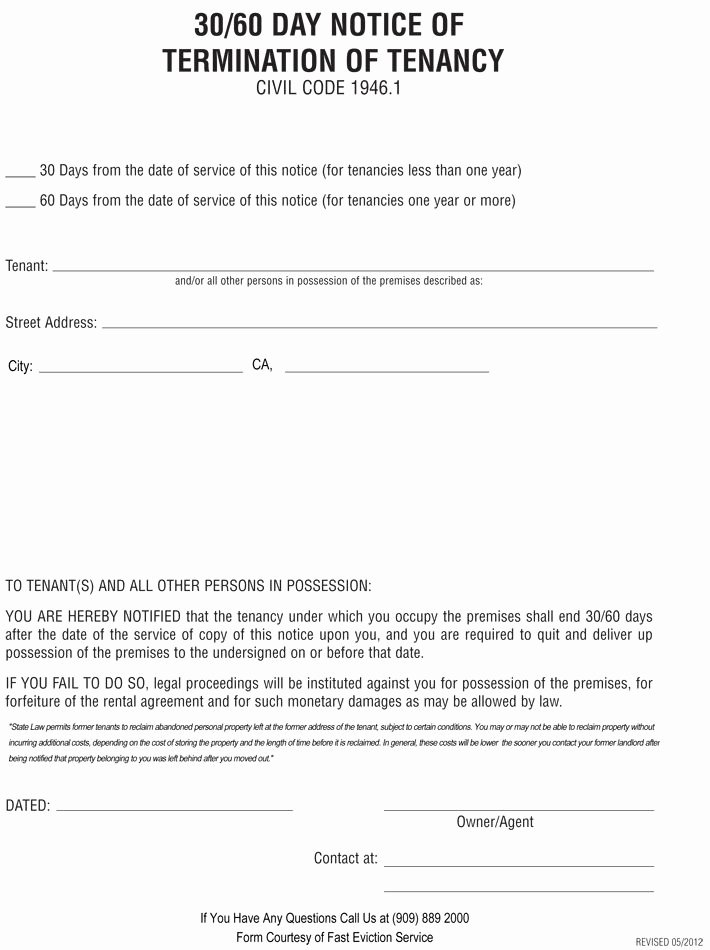 Printable Sample 30 Day Notice to Vacate Template form