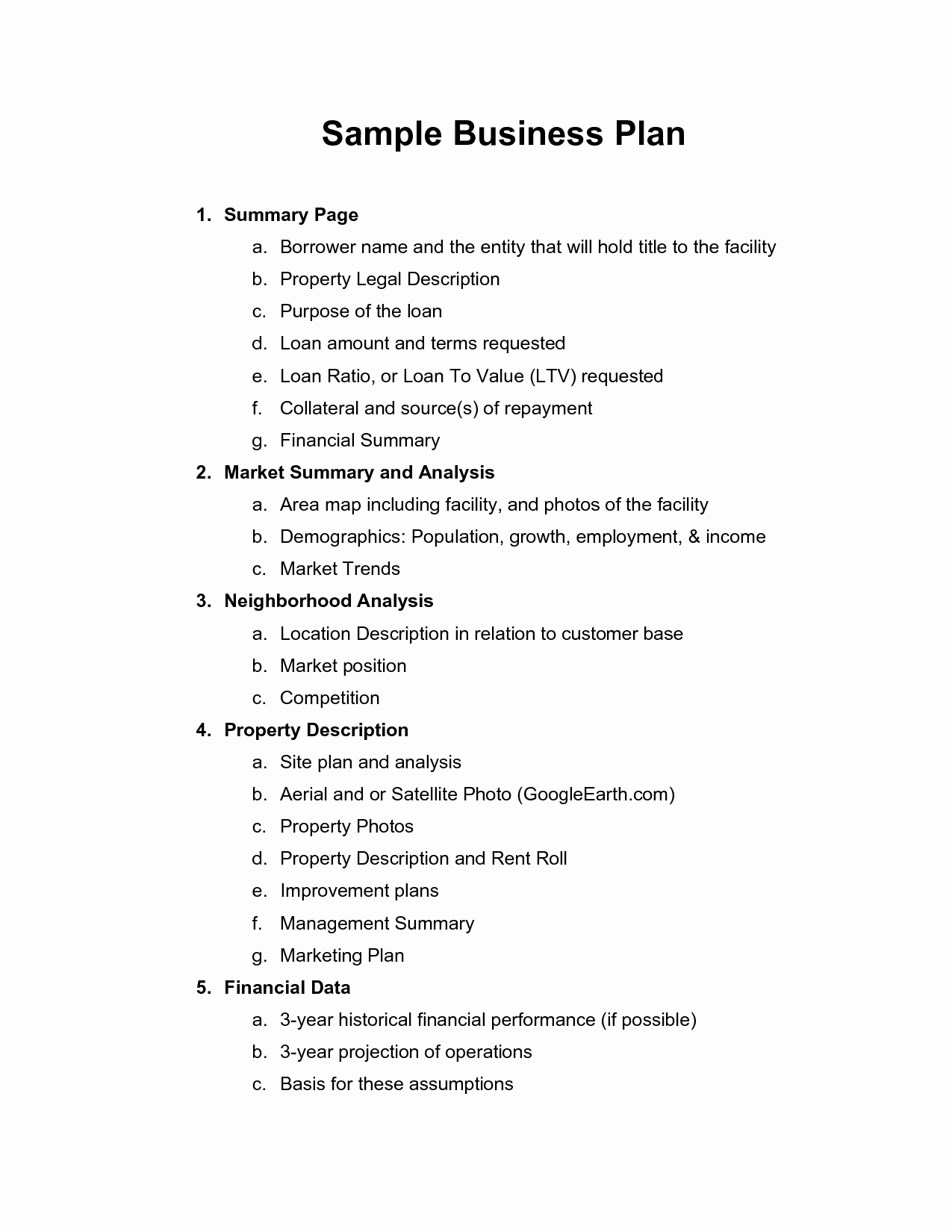 Printable Sample Business Plan Sample form
