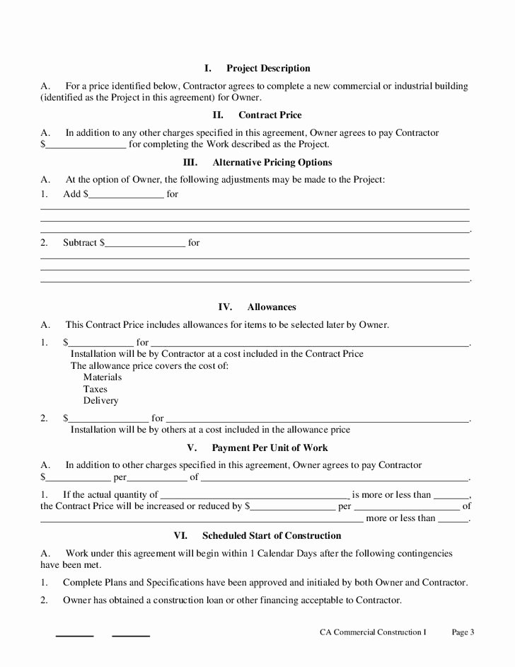 Printable Sample Construction Contract Template form