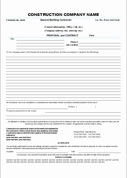 Printable Sample Construction Contract Template form