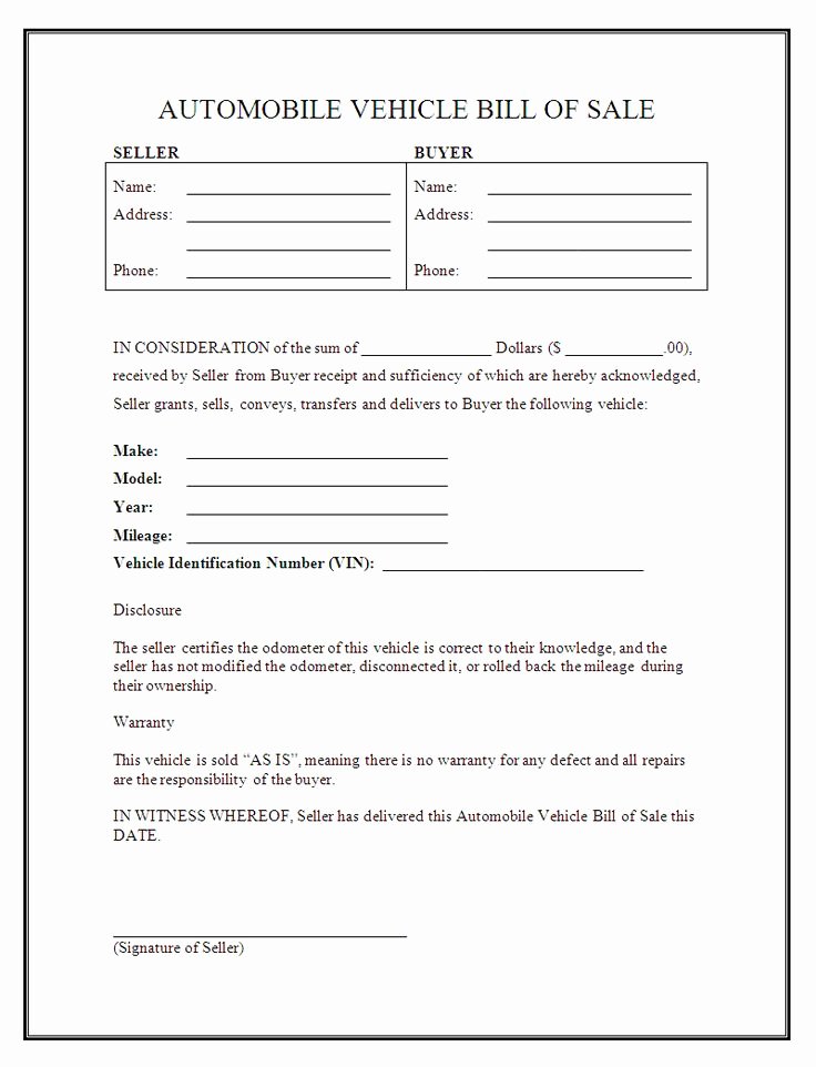 Printable Sample Free Car Bill Of Sale Template form