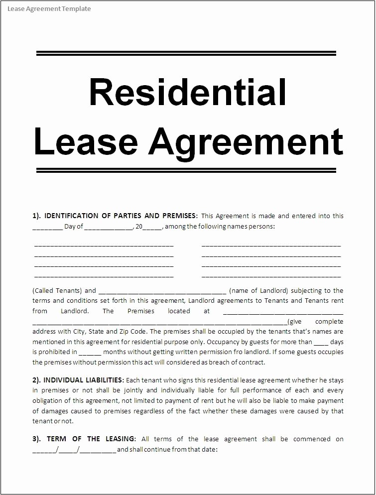 Printable Sample Free Lease Agreement Template form