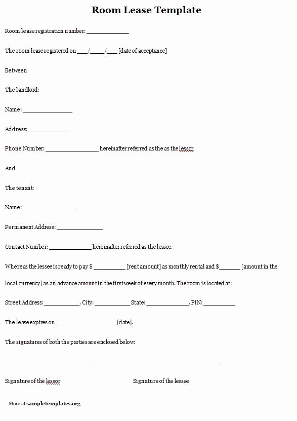 Printable Sample Room Rental Agreement Template form