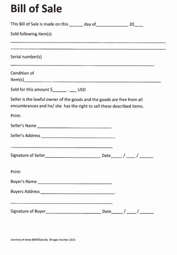 Printable Sample Rv Bill Of Sale form form