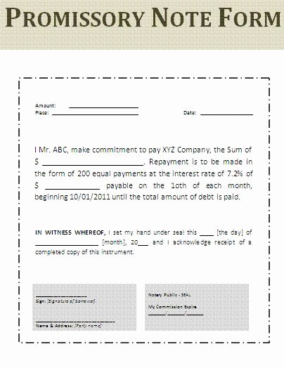 Printable Sample Simple Promissory Note form