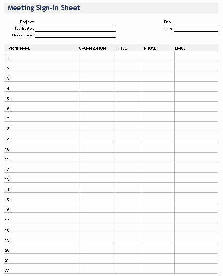 Printable Sign In Sheet