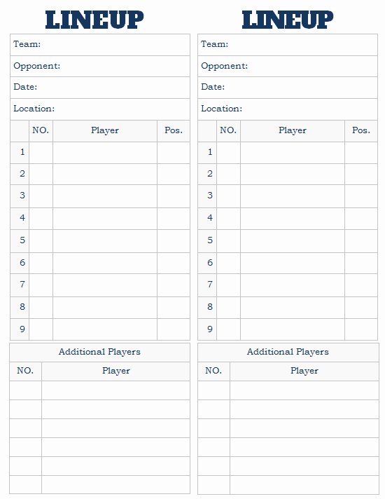 Printable softball Lineup Card Free