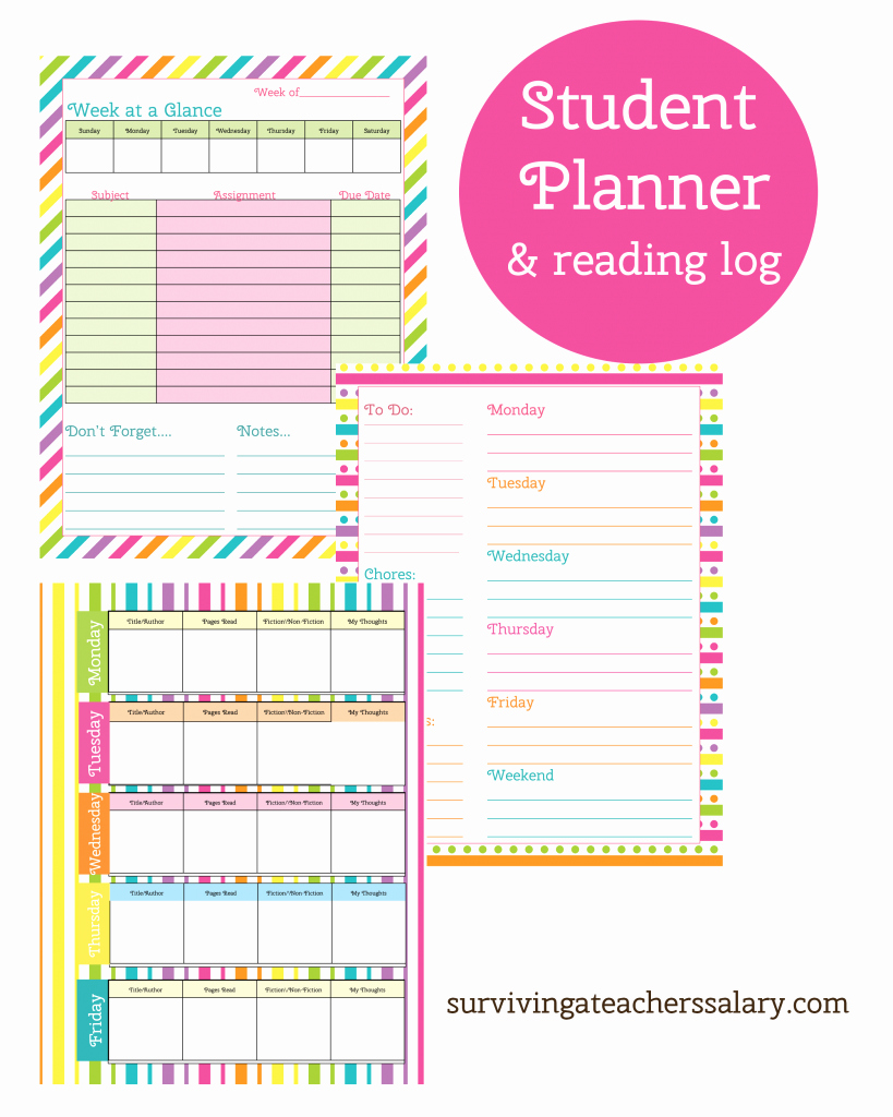 Printable Student Planner and Reading Log