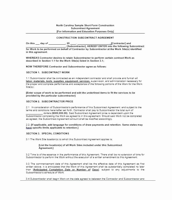 Printable Subcontractor Agreement Contract Template