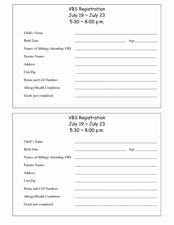 Printable Vbs Registration form Template