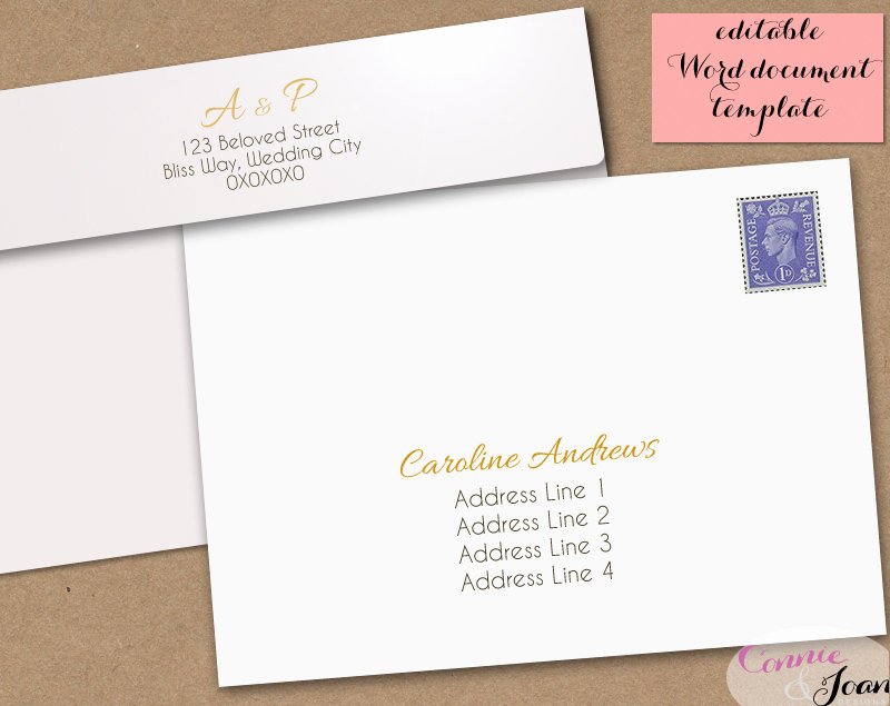 Printable Wedding Envelope Template 5x7 Front and by