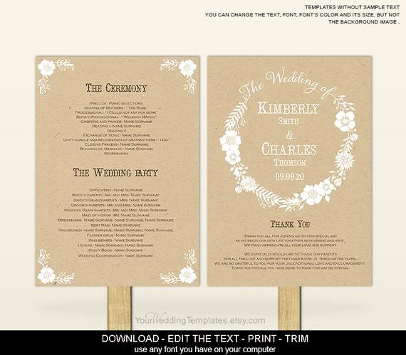 Printable Wedding Program Fan by Yourweddingtemplates On Etsy