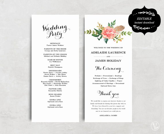 Printable Wedding Program Template Floral Wedding Program