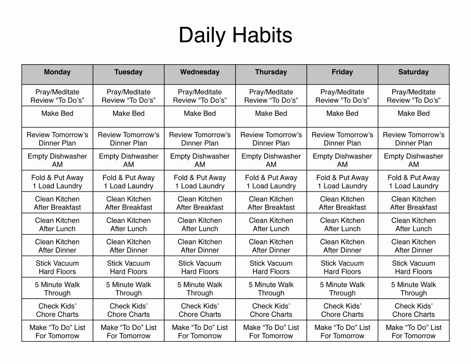 printable weekly chore chart for adults