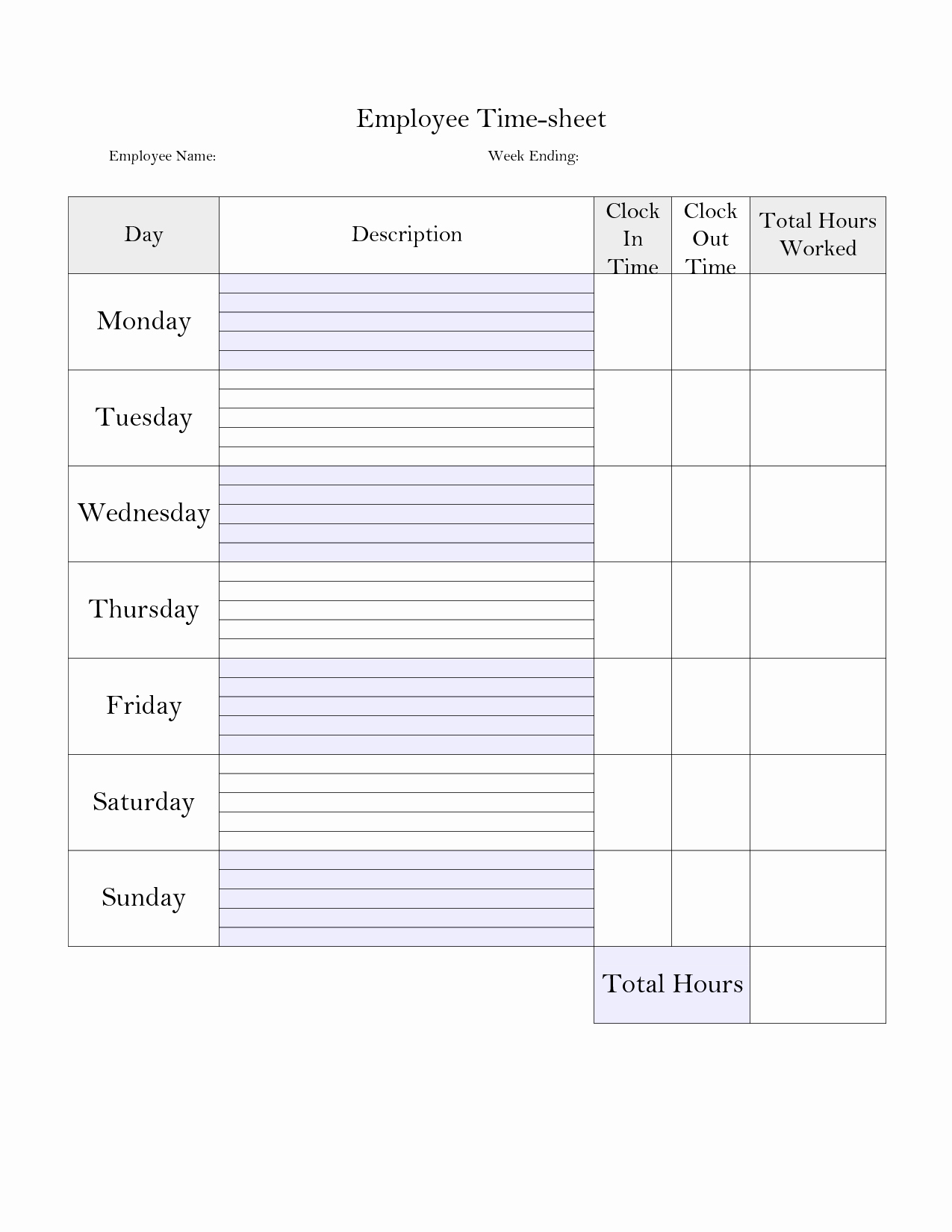 Printable Weekly Time Sheet Printable Timecard