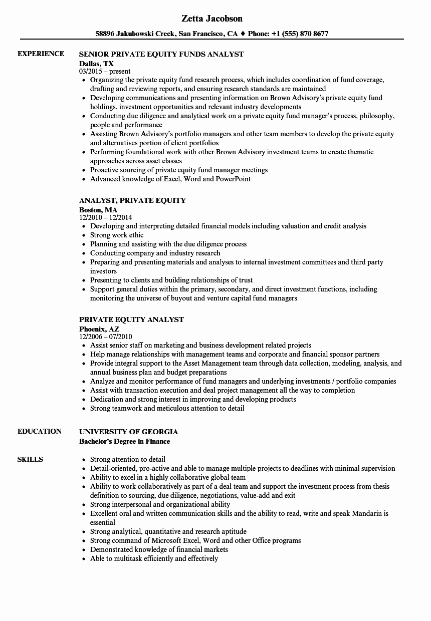 Private Equity Analyst Resume Samples