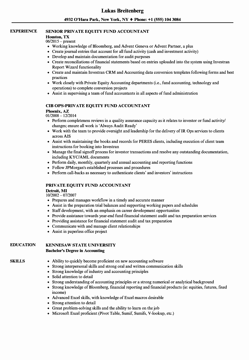 Private Equity Fund Accountant Resume Samples