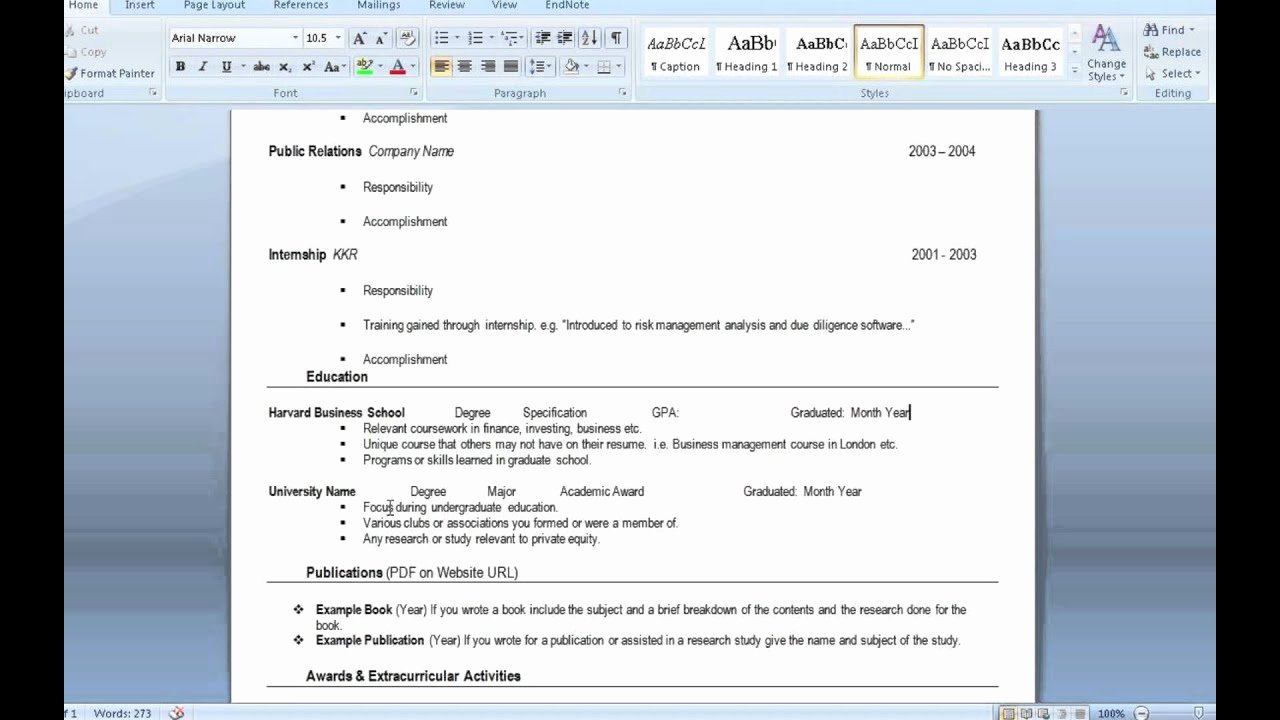 Private Equity Resume Template