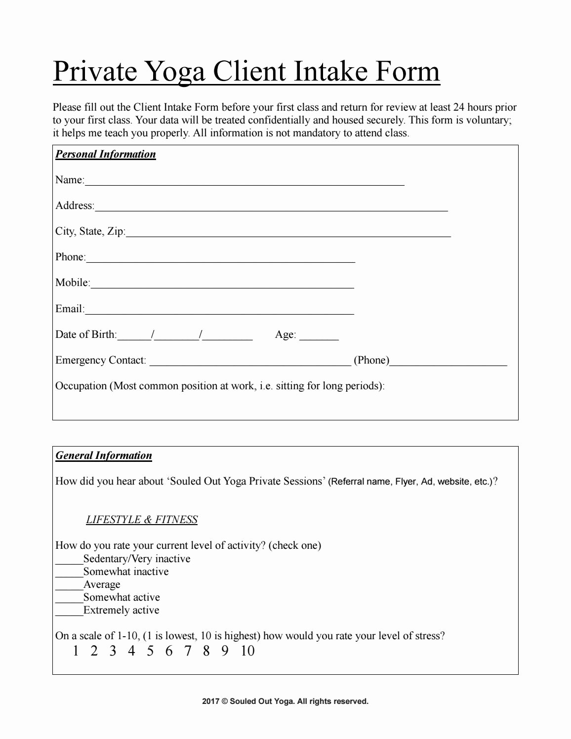 Private Yoga Client Intake form by souledoutyoga issuu