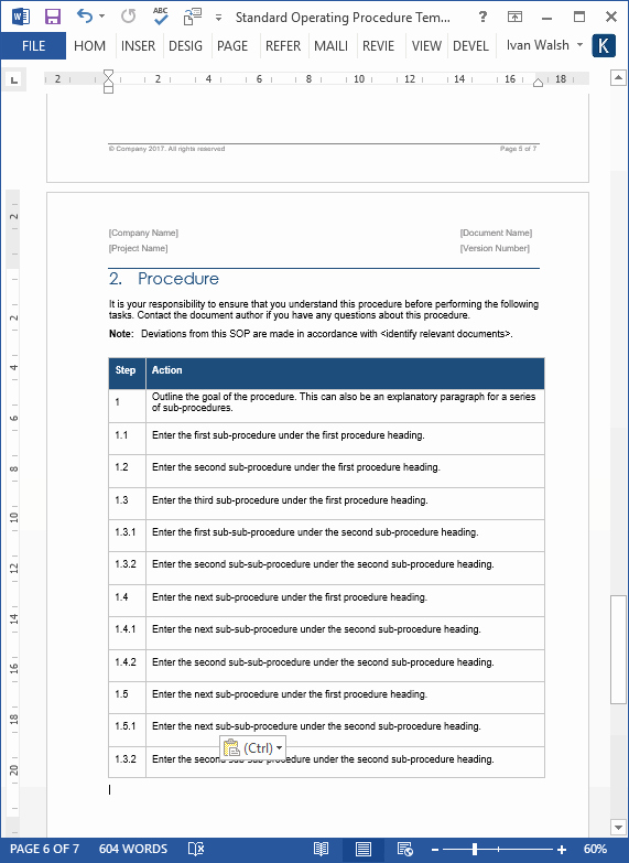 standard operating procedures sop template ms word