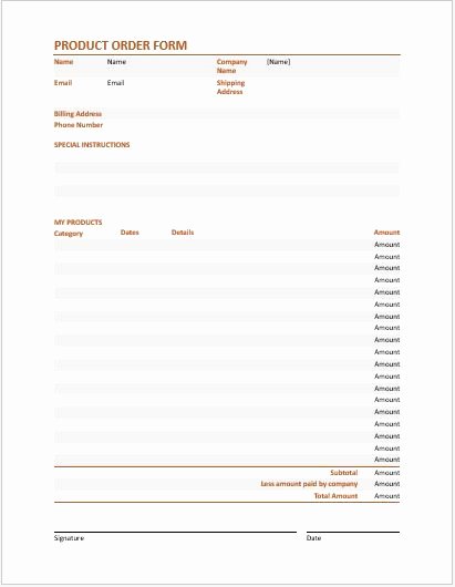 product order forms