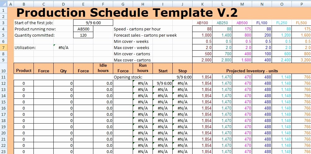 Production Schedule Template Excel