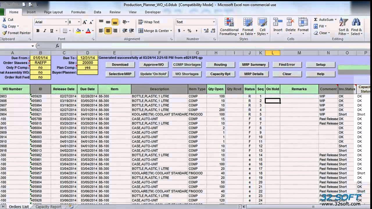 Production Scheduling Excel