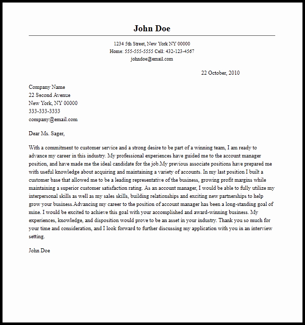 Professional Account Manager Cover Letter Sample &amp; Writing
