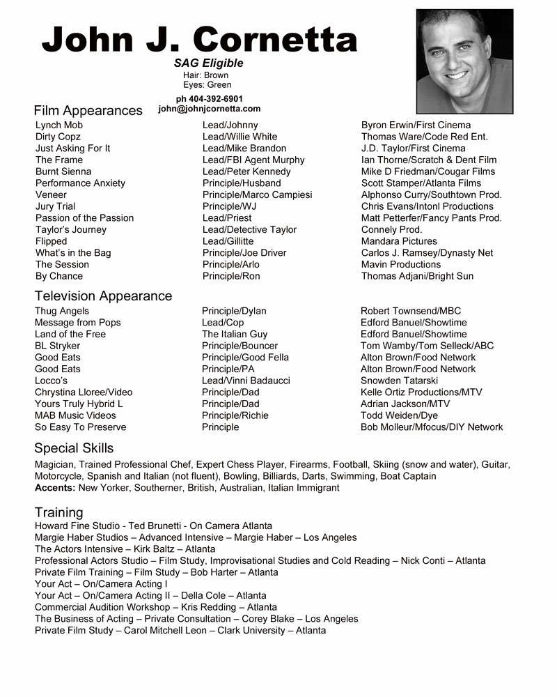Professional Actor Resume format Template Acting Technical
