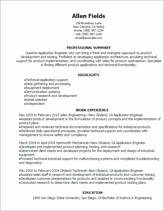 Professional Application Engineer Resume Templates to