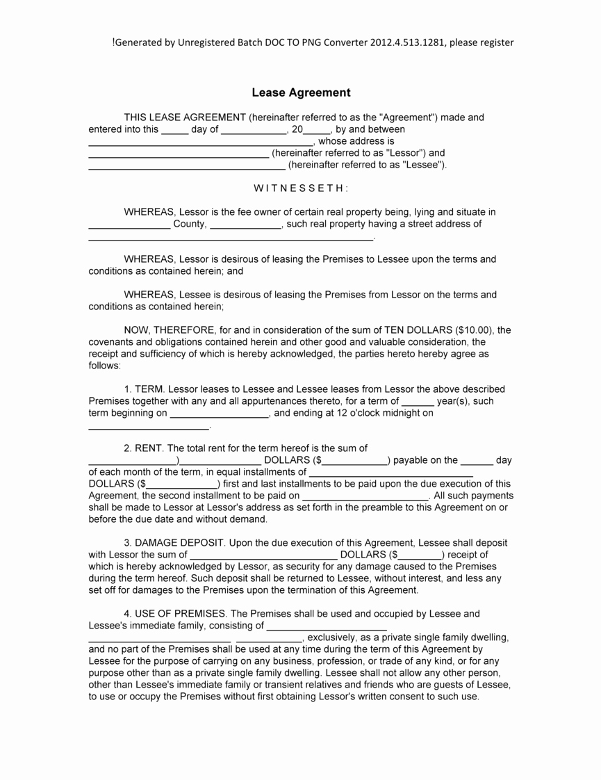 Professional Blank Lease Agreement Template Sample with