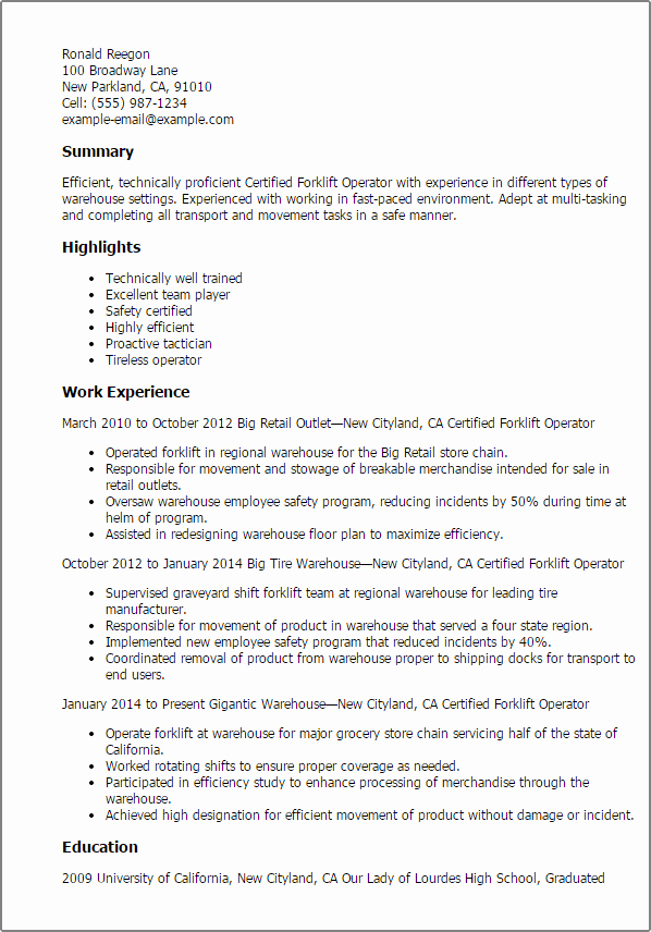 Professional Certified forklift Operator Templates to