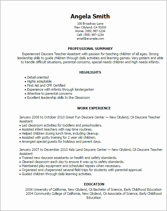 Professional Daycare Teacher assistant Templates to