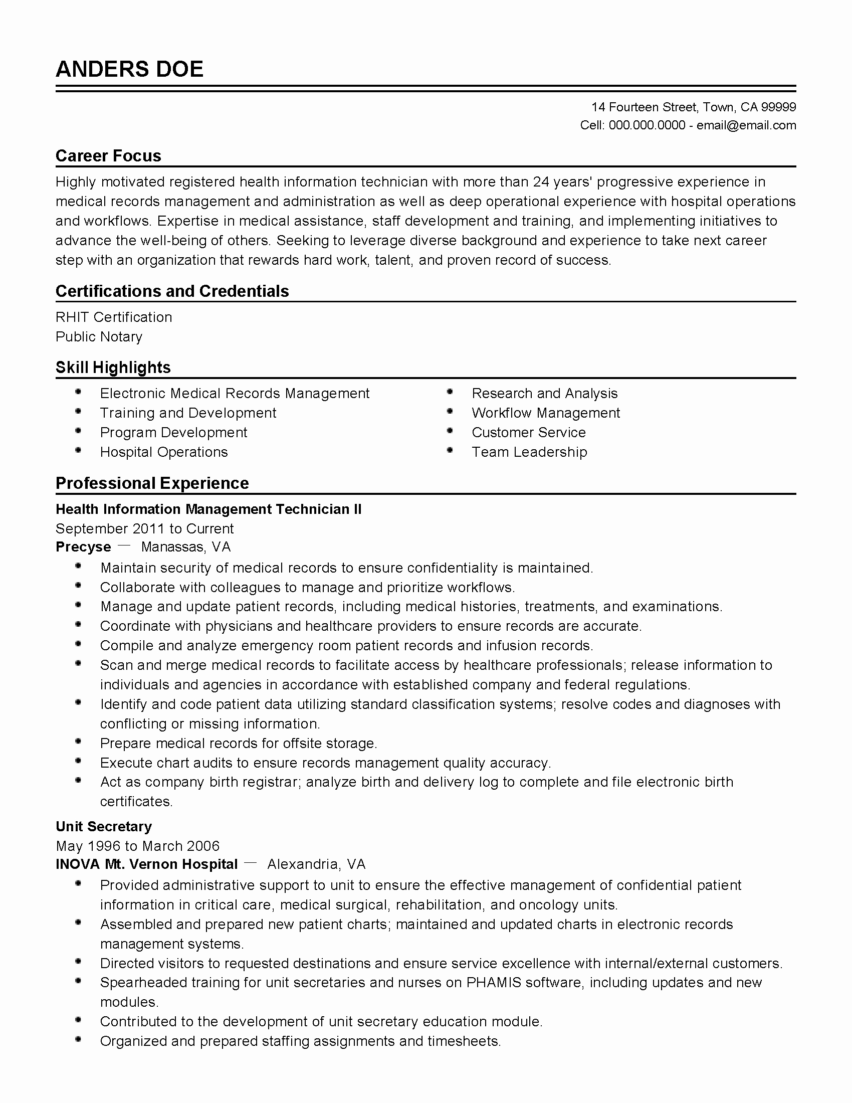 Professional Health Information Technician Templates to