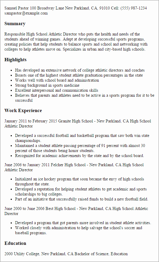 Professional High School athletic Director Templates to