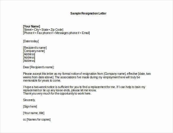 Professional Resignation Letter Sample